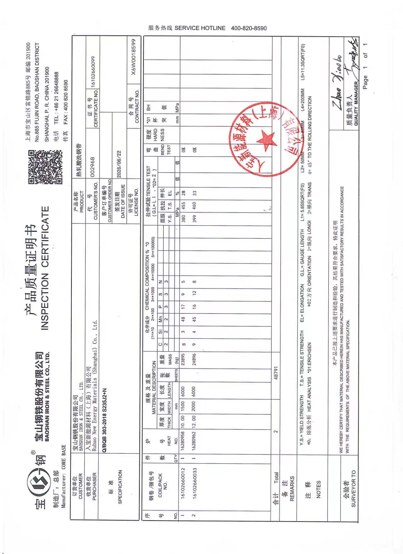 Inspection Certificate Sample 2